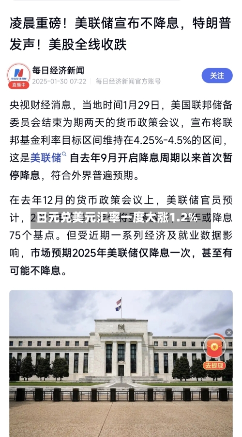 日元兑美元汇率一度大涨1.2%-第1张图片
