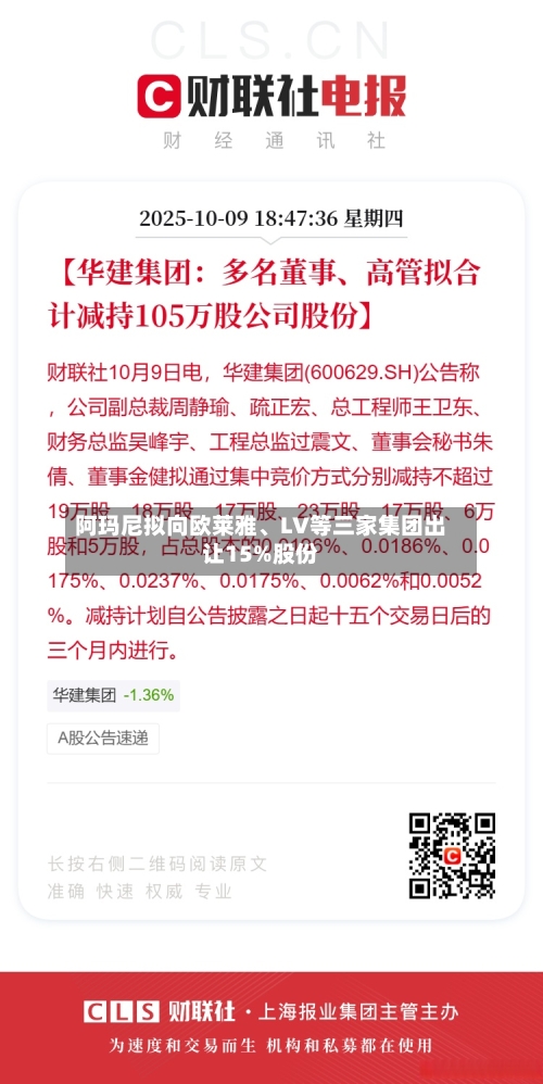 阿玛尼拟向欧莱雅、LV等三家集团出让15%股份-第1张图片